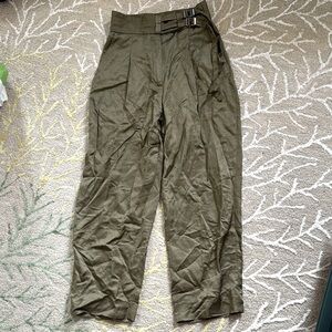 Sandro Paris high waist wide leg pleated olive pants 38